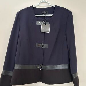 Black Blazer with Leather Trim and Toggle Closures